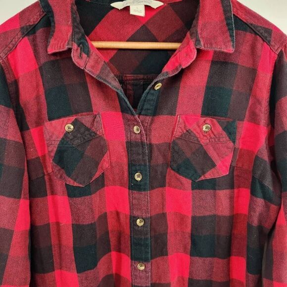 Red Buffalo Plaid Flannel Button Down  Gander Mountain Guide Series Women's Larg - Picture 4 of 4